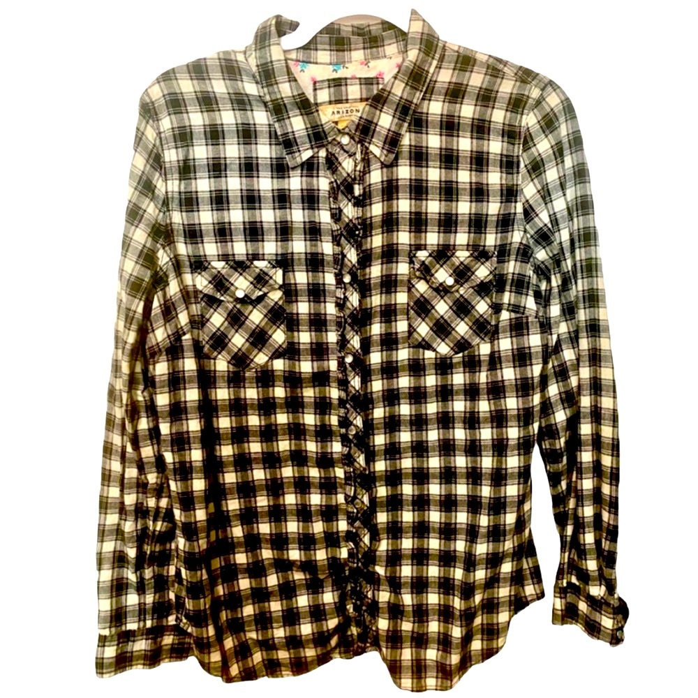 Women’s Western Style Plaid Blouse Ruffles Arizona Jean Co.